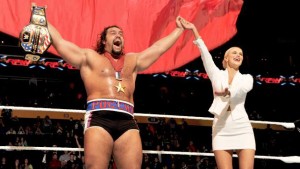 Rusev with Lana (Photo by the WWE)