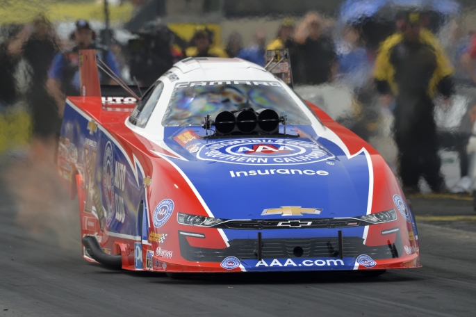 Funny Car pilot Robert Hight racing on Saturday at the Route 66 NHRA Nationals
