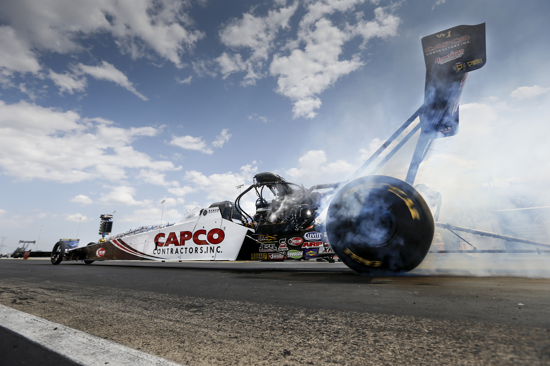 Top Fuel Dragster pilot Steve Torrence warming up on Sunday at the Route 66 NHRA Nationals